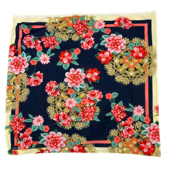 Johnny Was Accessories - NWOT Johnny Was Elaine 100% Cotton Floral Pattern Bandana in Navy Yellow Pink